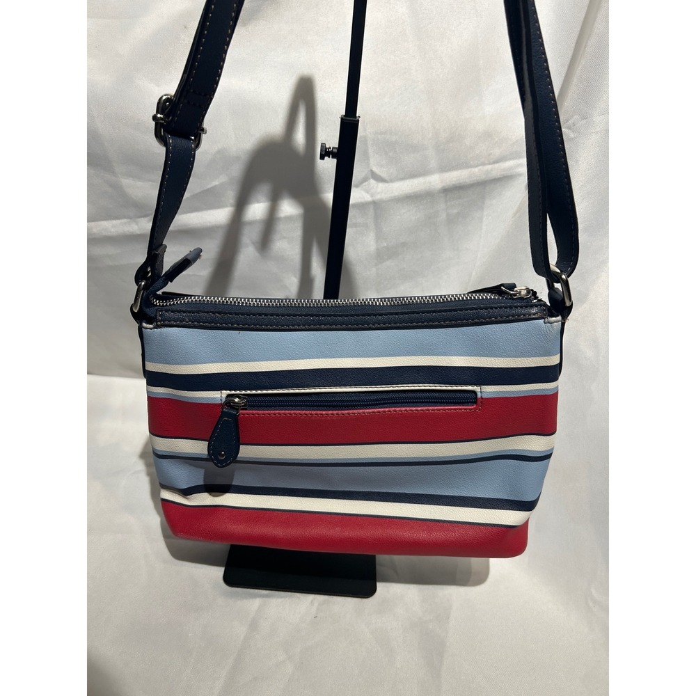 RL Chaps striped Crossbody Bag Red White Blue Nautical Faux Leather. - Picture 6 of 10